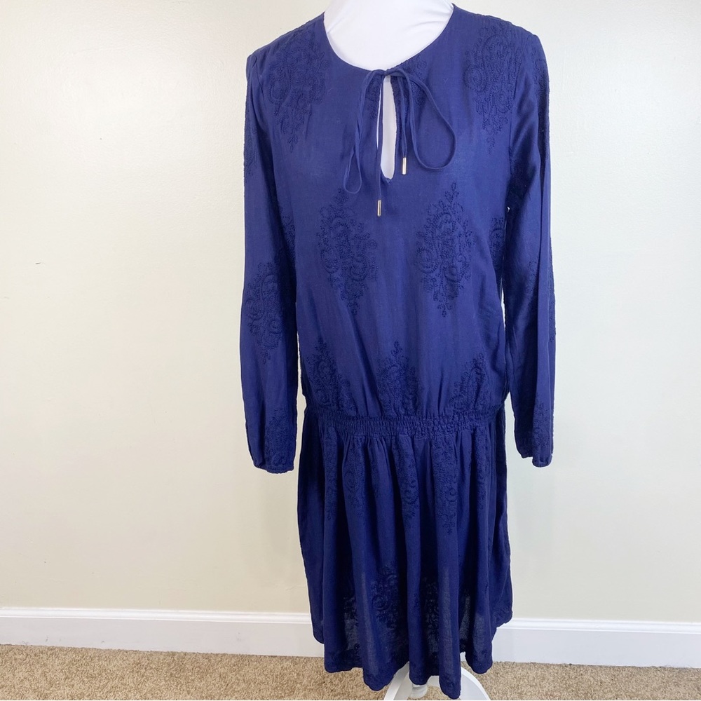 NWT Tommy Hilfiger Blue Embroidered 100% Cotton Drop Waist Blouson Dress
